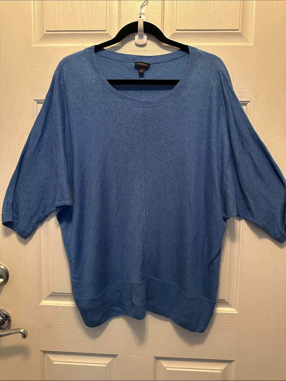 Talbots Dusty Blue 3/4 Dolman Sleeve Lightweight Linen Blend Pullover Knit